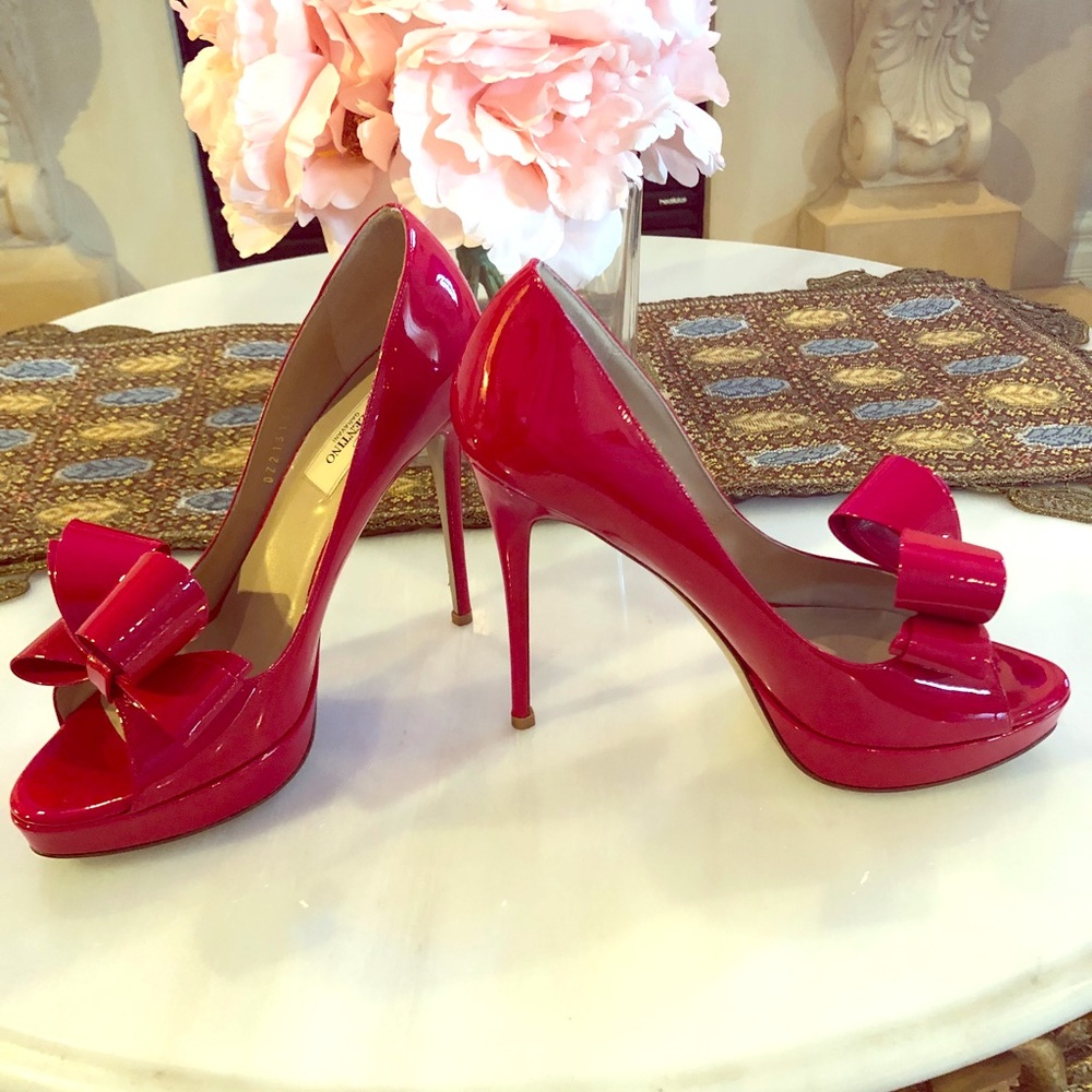 New Valentino red patent leather peep-toe heels.